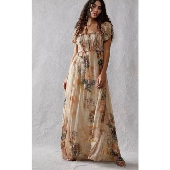 Free People Dresses & Skirts - NWT Free People Irina Embellished Raw Edges Floral print Vintage Dress size L Re